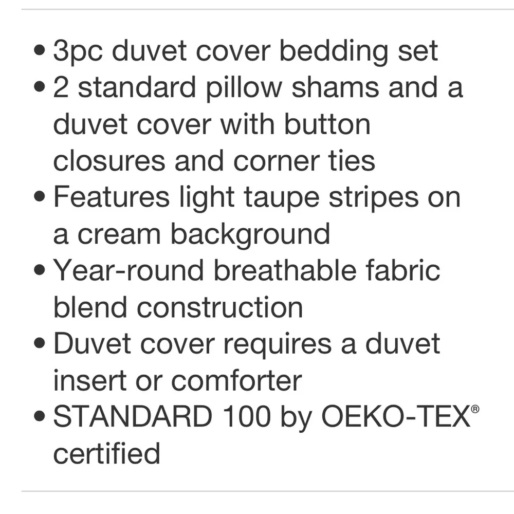 HEARTH & HAND NWT 3pc fine stripe duvet & sham set -twilight taupe -full/queen